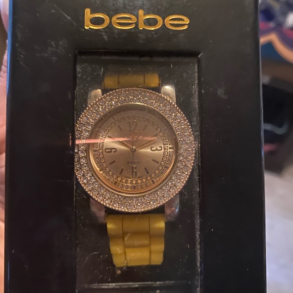 Bebe crystal encrusted watch, yellow band with box - Picture 2 of 3